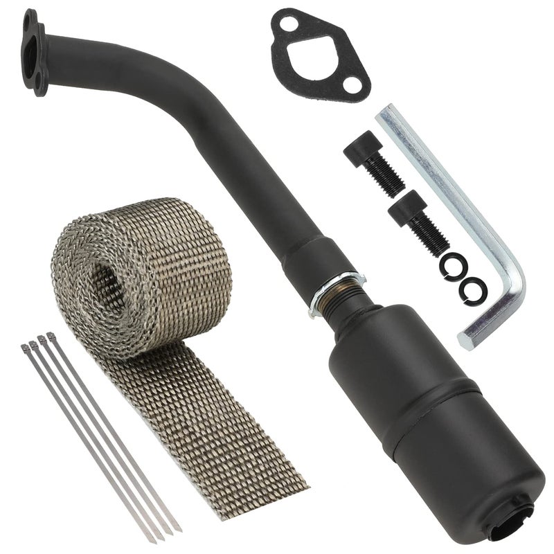 YOXUFA Upgraded Exhaust Header Pipe Muffler for Predator 212cc 196cc 224cc 6.5hp Coleman CT200U CT200U-EX BT200X Baja WarriorMB200 GX160 GX200 Hammerhead Mini Bike Go Kart Parts with Heat Shield Tape - Image 1